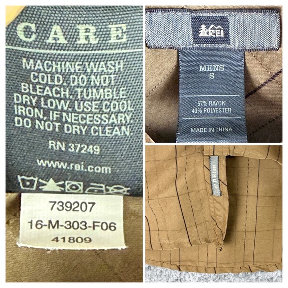 REI Mens S Brown Grid Button Down Shirt Long Sleeve Rayon Blend Utility Gorpcore - Picture 3 of 16